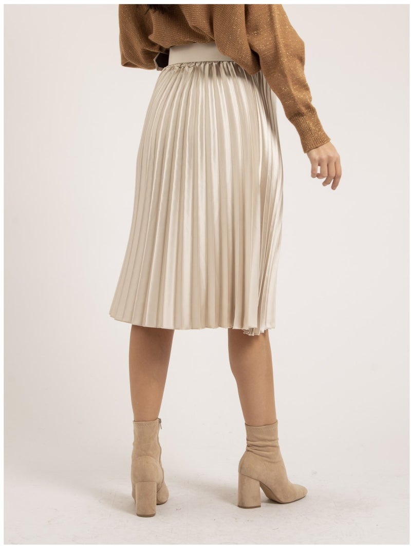 Jupe mi-longue plissée satin et ceinture XOLIA Beige - Kiabi