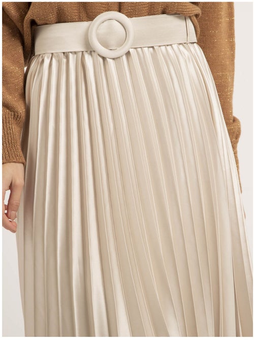 Jupe mi-longue plissée satin et ceinture XOLIA - Kiabi