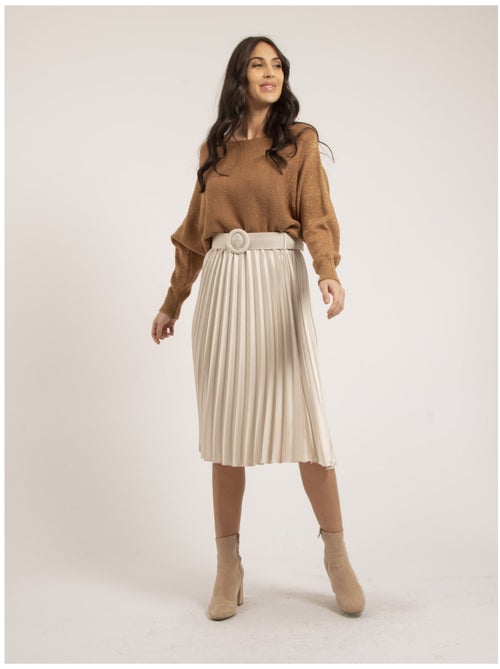 Jupe mi-longue plissée satin et ceinture XOLIA - Kiabi