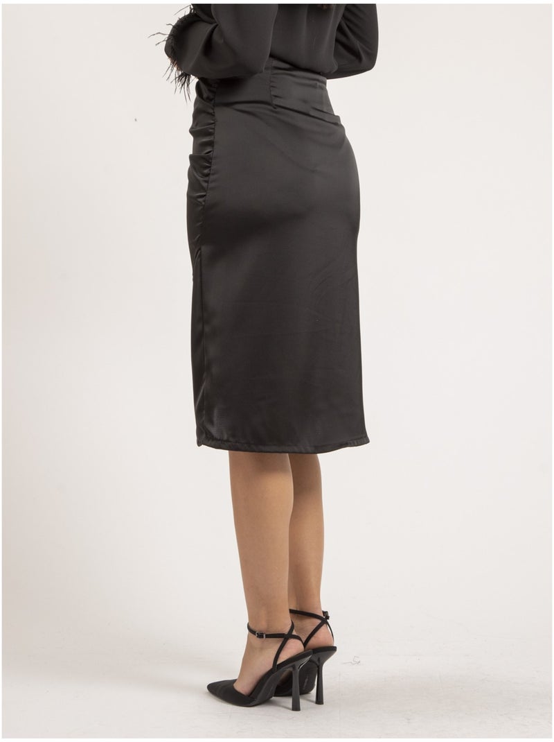 Jupe mi-longue satin XARENA Nero - Kiabi