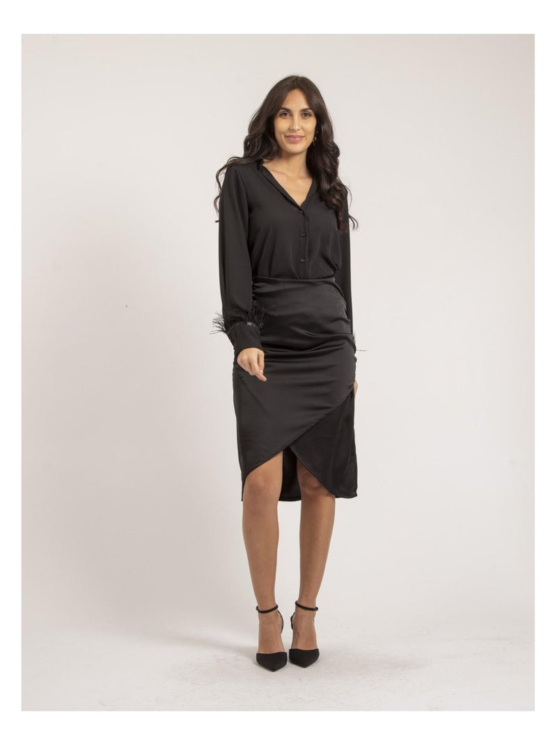 Jupe mi-longue satin XARENA Nero - Kiabi