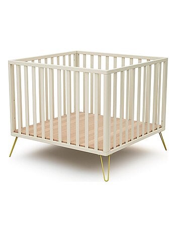 JURABABY - Box bambini ONLY legno - Bianco/Giallo - 100 x 100 cm