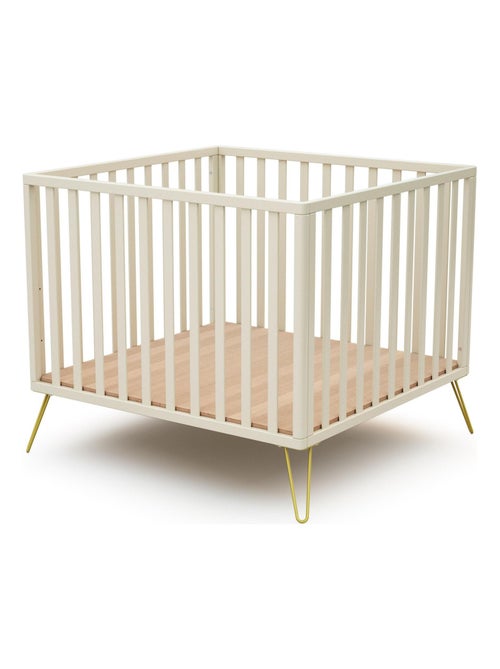 JURABABY - Box bambini ONLY legno - Bianco/Giallo - 100 x 100 cm - Kiabi