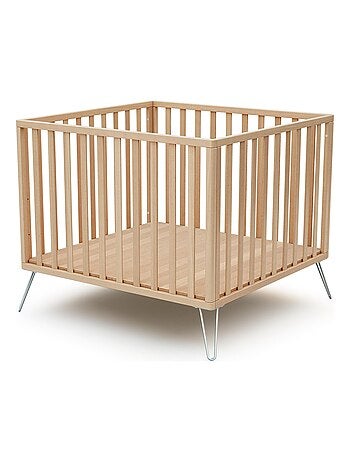 JURABABY - Box bambini ONLY legno - Bianco/Giallo - 100 x 100 cm