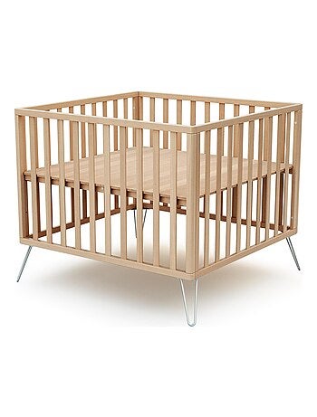 JURABABY - Box bambini ONLY legno - Bianco/Giallo - 100 x 100 cm