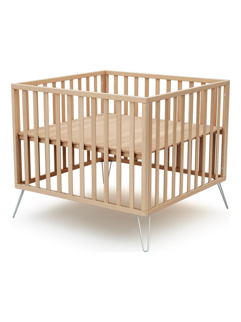 JURABABY - Box bambini ONLY legno - Faggio/Acciaio - 100 x 100 cm Grigio marrone grigio - Kiabi