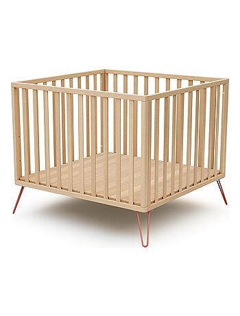 JURABABY - Box bambini ONLY legno - Bianco/Giallo - 100 x 100 cm