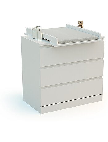 JURABABY - KIRA Fasciatoio universale in legno da 50 cm per cassettiera - Bianco e faggio verniciato