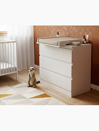 JURABABY - KIRA Fasciatoio universale in legno da 50 cm per cassettiera - Bianco e faggio verniciato