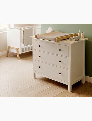 JURABABY - KIRA Fasciatoio universale in legno da 50 cm per cassettiera - Bianco e faggio verniciato