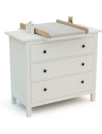 JURABABY - KIRA Fasciatoio universale in legno da 50 cm per cassettiera - Bianco e faggio verniciato