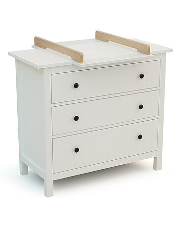 JURABABY - KIRA Fasciatoio universale in legno da 50 cm per cassettiera - Bianco e faggio verniciato