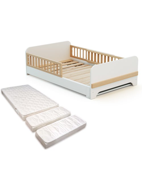 JURABABY - Letto estensibile per bambini in legno 80x140-165-190 CARROUSEL con materasso - Bianco - Kiabi