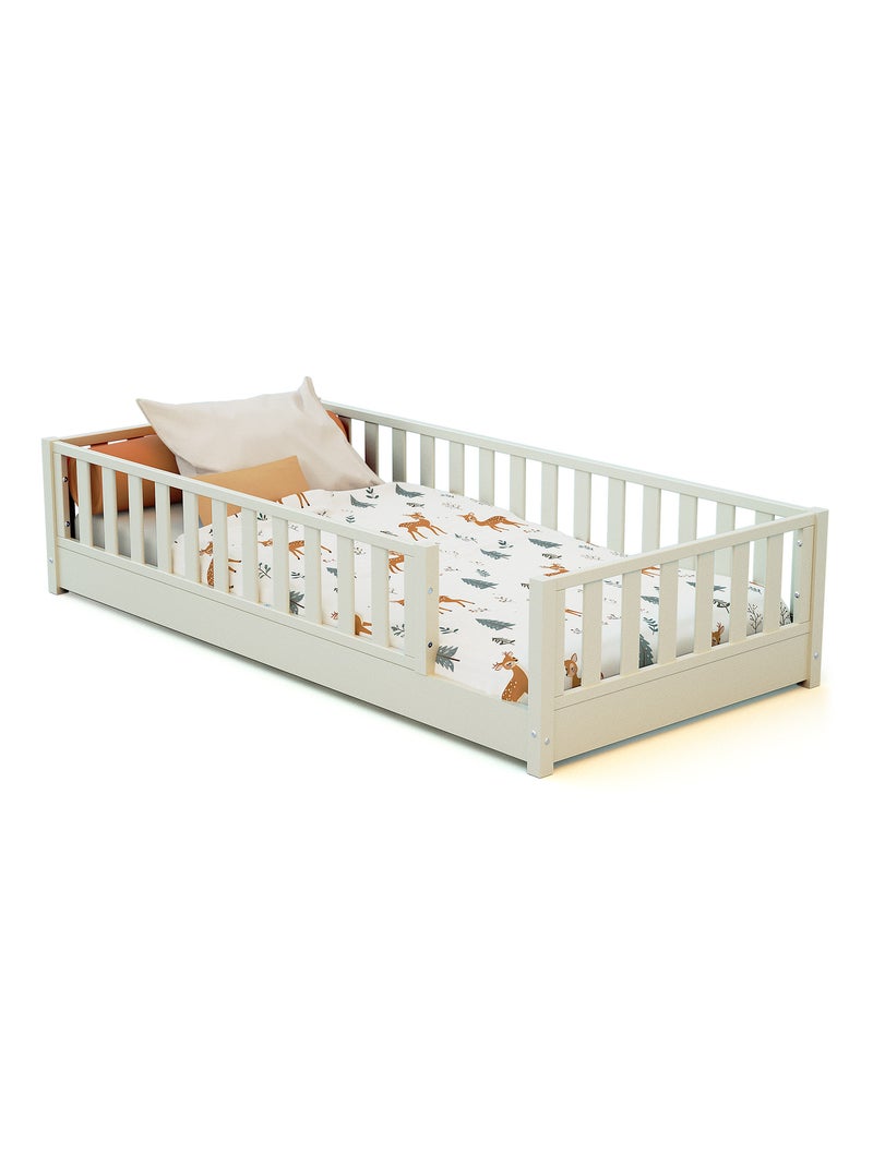 JURABABY - Letto per bambini a terra in legno SONHO - 90x190 - Bianco perla Bianco - Kiabi