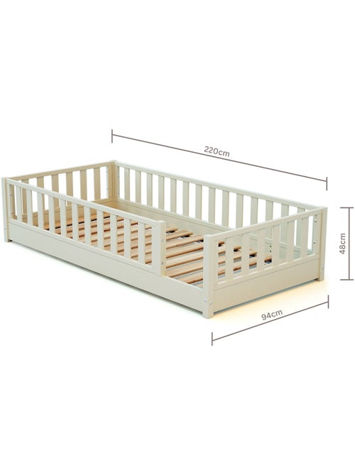JURABABY - Letto per bambini a terra in legno SONHO - 90x190 - Bianco perla - Kiabi