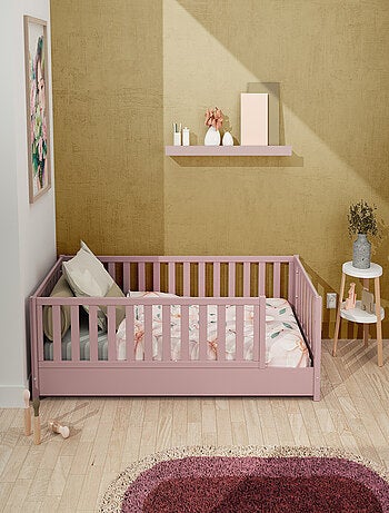 JURABABY - Letto per bambini a terra in legno SONHO - 90x190 - Rosa cipria