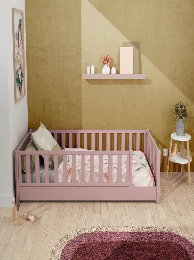 JURABABY - Letto per bambini a terra in legno SONHO - 90x190 - Rosa cipria Rosa - Kiabi