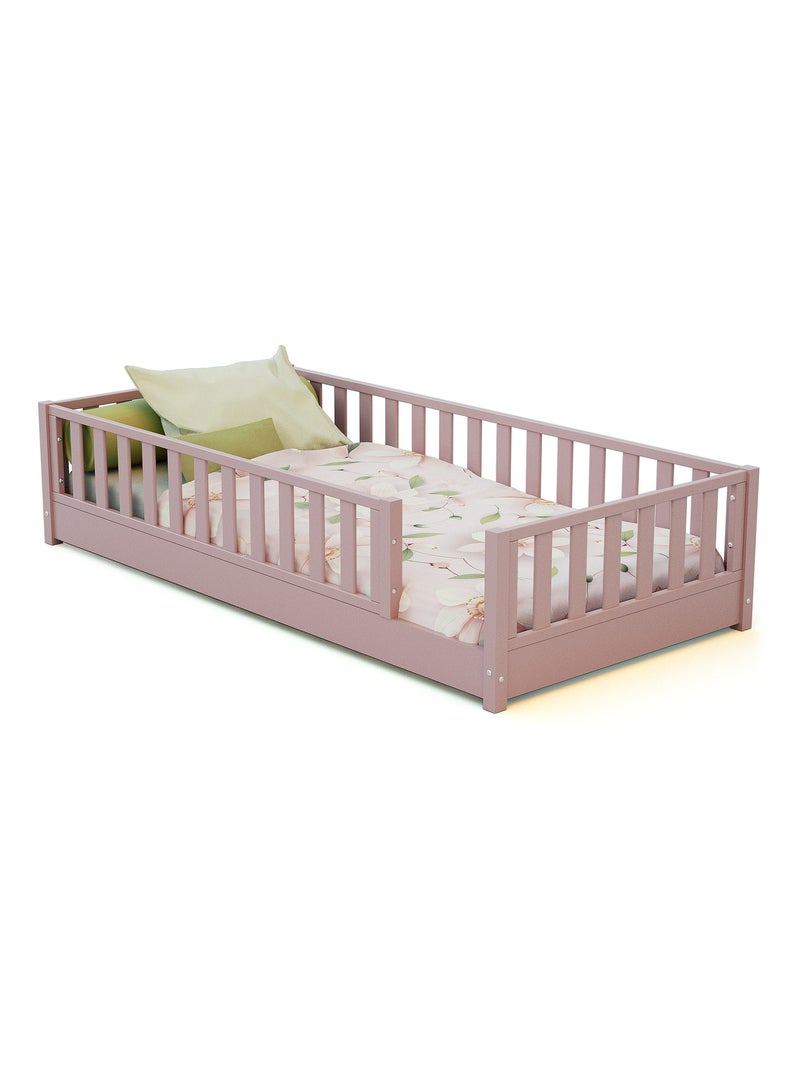 JURABABY - Letto per bambini a terra in legno SONHO - 90x190 - Rosa cipria Rosa - Kiabi