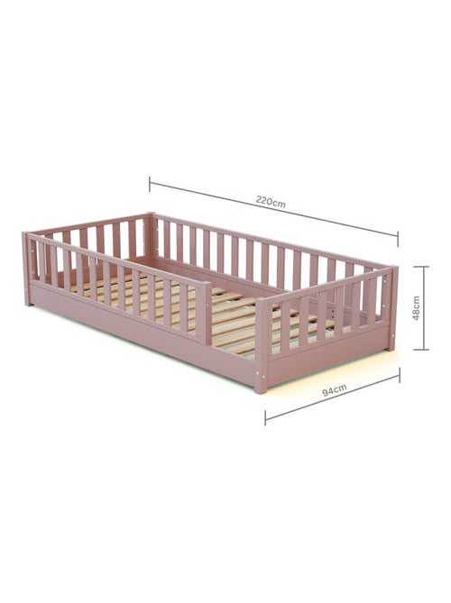 JURABABY - Letto per bambini a terra in legno SONHO - 90x190 - Rosa cipria - Kiabi