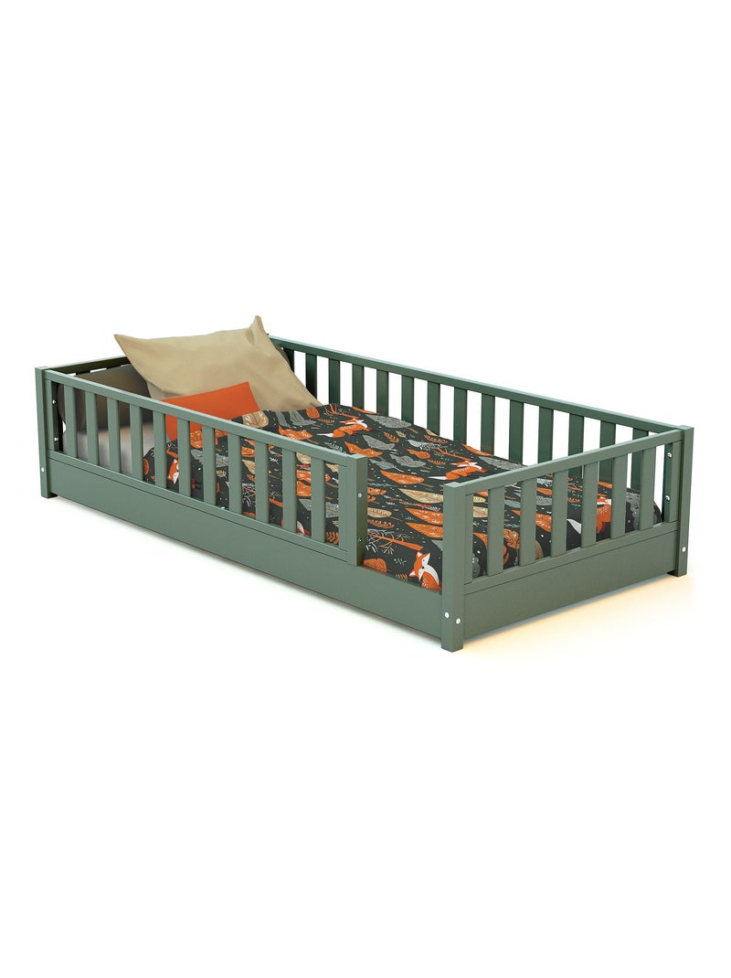 JURABABY - Letto per bambini a terra in legno SONHO - 90x190 - Verde salvia Verde - Kiabi