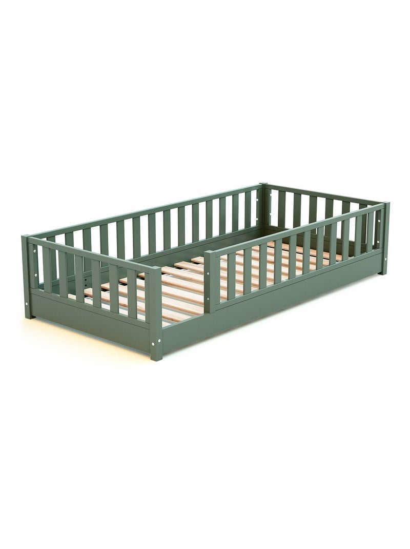 JURABABY - Letto per bambini a terra in legno SONHO - 90x190 - Verde salvia Verde - Kiabi