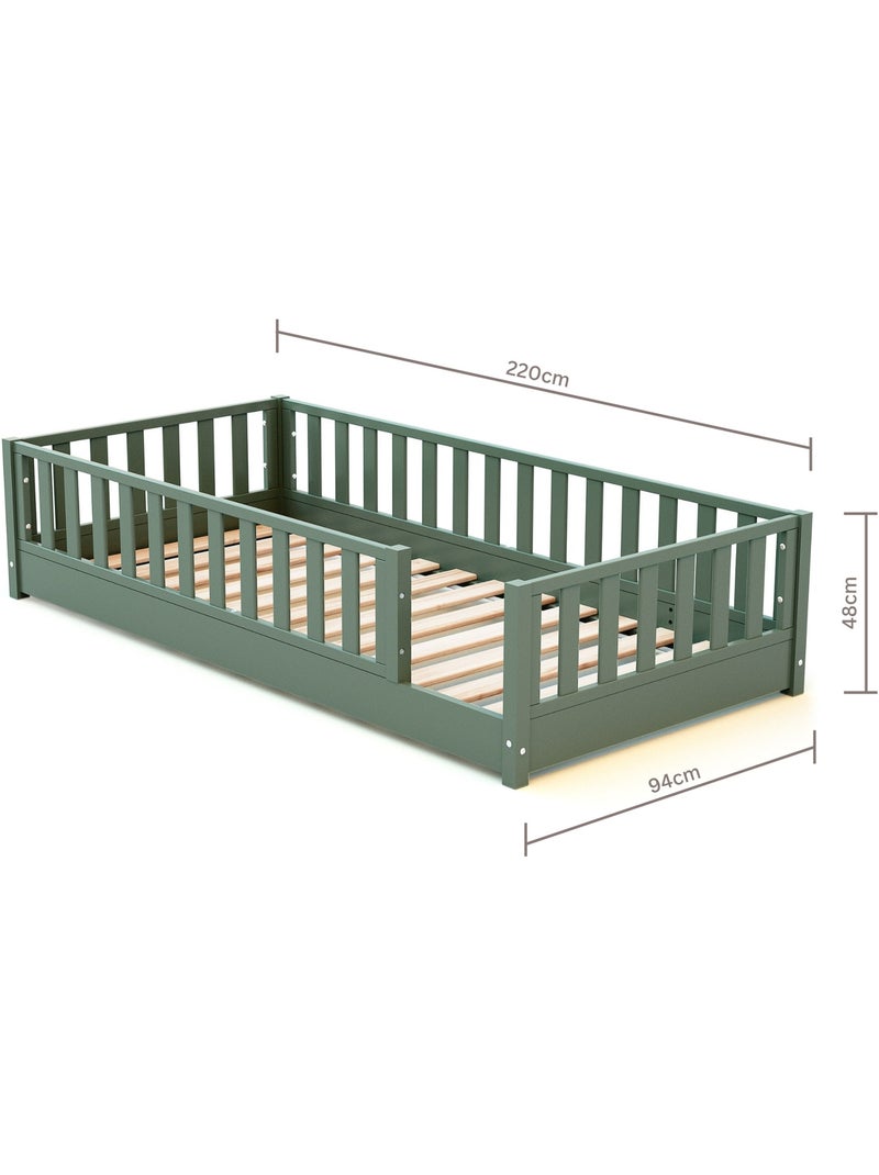 JURABABY - Letto per bambini a terra in legno SONHO - 90x190 - Verde salvia Verde - Kiabi