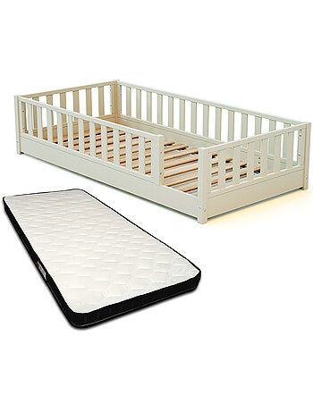 JURABABY - Letto per bambini in legno SONHO con materasso - 90x190 - Verde salvia