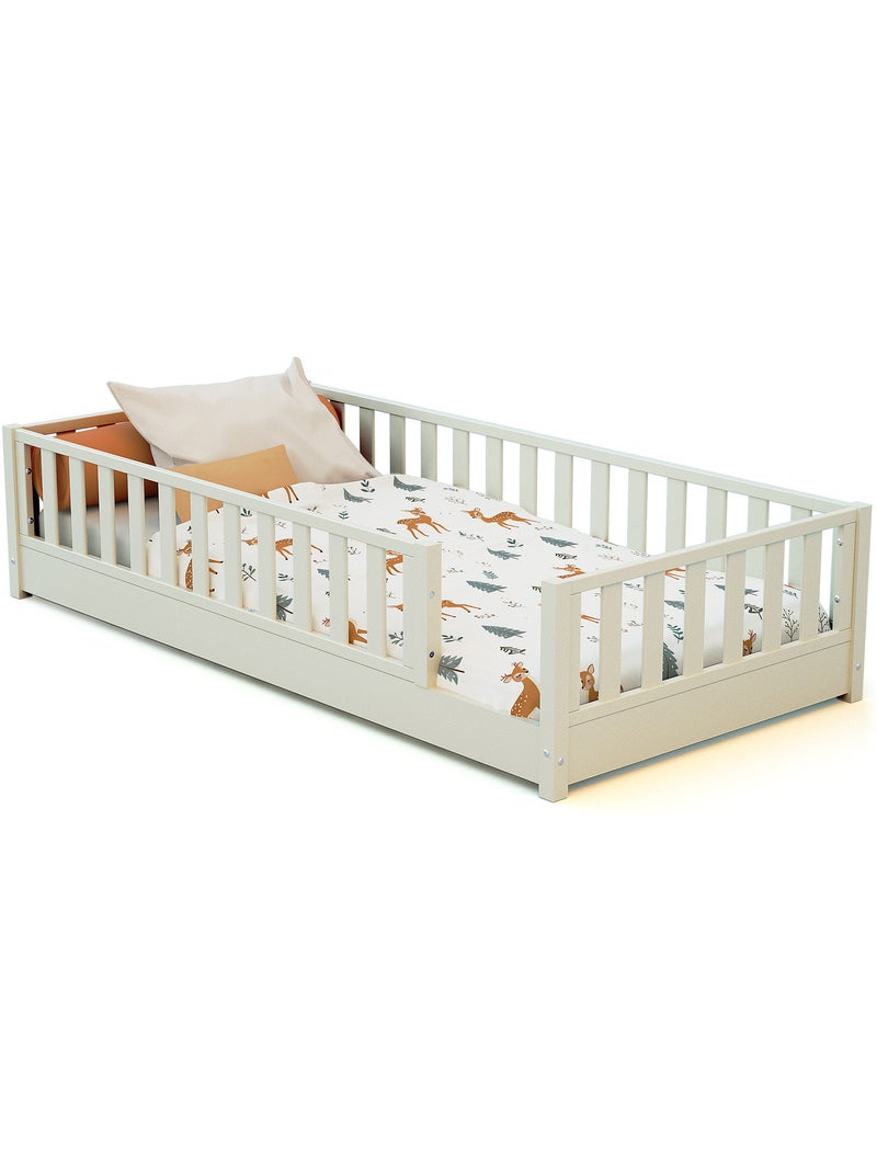 JURABABY - Letto per bambini in legno SONHO con materasso - 90x190 - Bianco perla Bianco - Kiabi