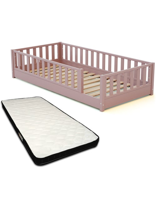 JURABABY - Letto per bambini in legno SONHO con materasso - 90x190 - Rosa cipria - Kiabi