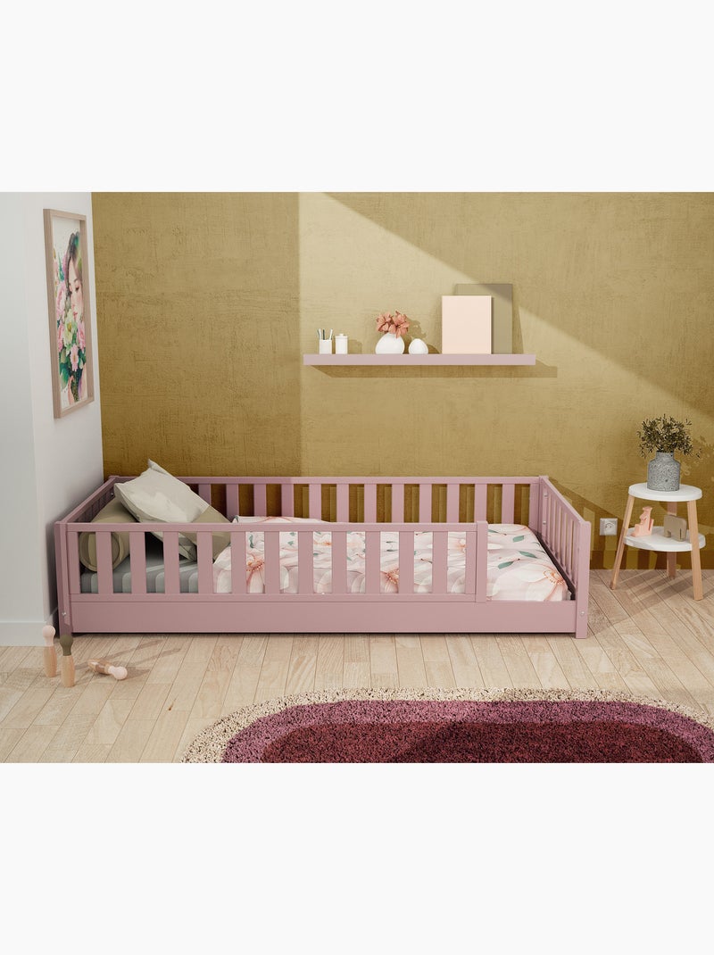 JURABABY - Letto per bambini in legno SONHO con materasso - 90x190 - Rosa cipria Rosa - Kiabi