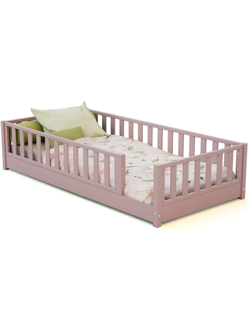 JURABABY - Letto per bambini in legno SONHO con materasso - 90x190 - Rosa cipria Rosa - Kiabi