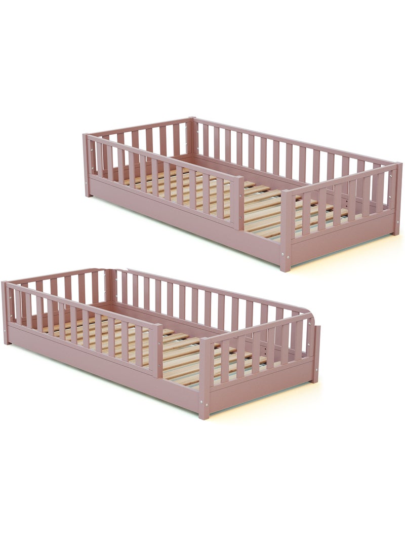 JURABABY - Letto per bambini in legno SONHO con materasso - 90x190 - Rosa cipria Rosa - Kiabi