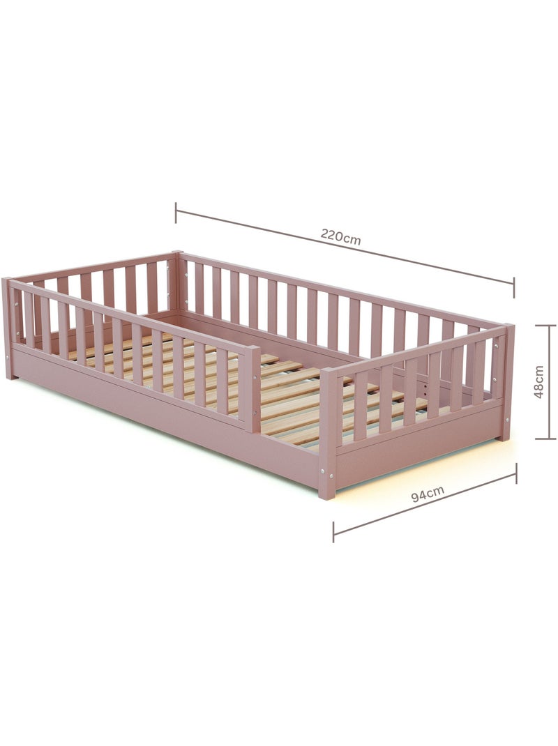 JURABABY - Letto per bambini in legno SONHO con materasso - 90x190 - Rosa cipria Rosa - Kiabi