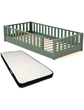 JURABABY - Letto per bambini in legno SONHO con materasso - 90x190 - Verde salvia