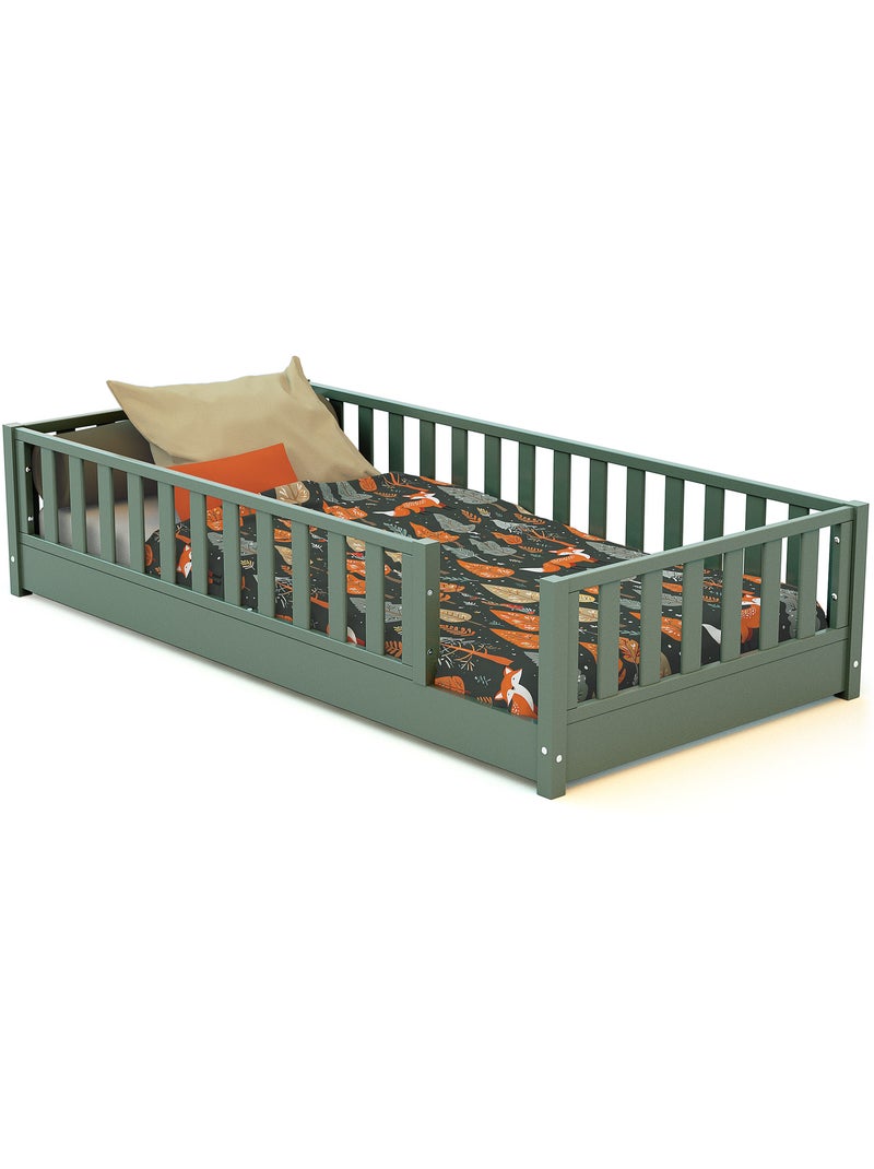 JURABABY - Letto per bambini in legno SONHO con materasso - 90x190 - Verde salvia Verde - Kiabi