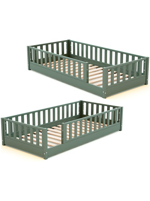 JURABABY - Letto per bambini in legno SONHO con materasso - 90x190 - Verde salvia - Kiabi