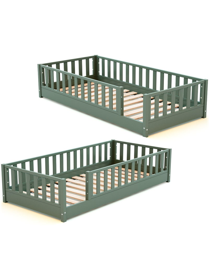 JURABABY - Letto per bambini in legno SONHO con materasso - 90x190 - Verde salvia Verde - Kiabi