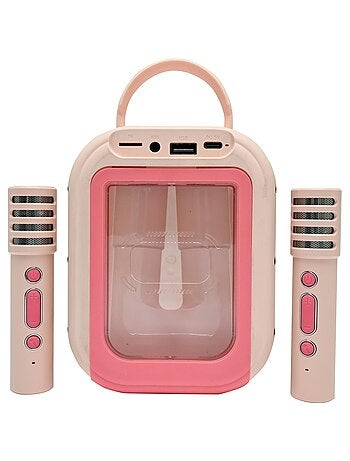 Karaoke Bluetooth rosa con 2 microfoni wireless