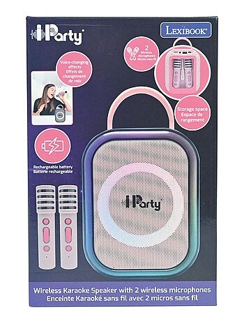 Karaoke Bluetooth rosa con 2 microfoni wireless
