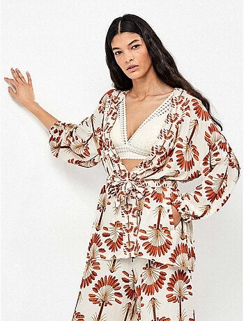 Kimono con stampa di palme