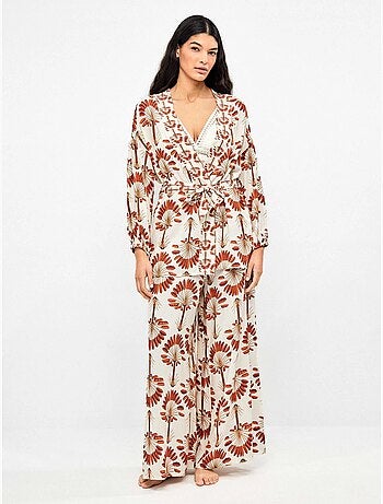 Kimono con stampa di palme