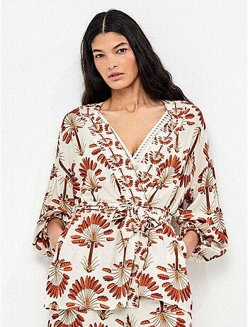 Kimono con stampa di palme