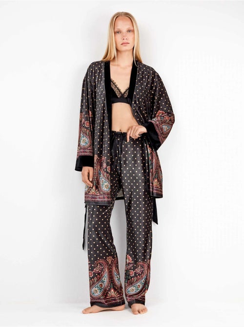 Kimono di velluto con stampa orientale e pois - Kiabi