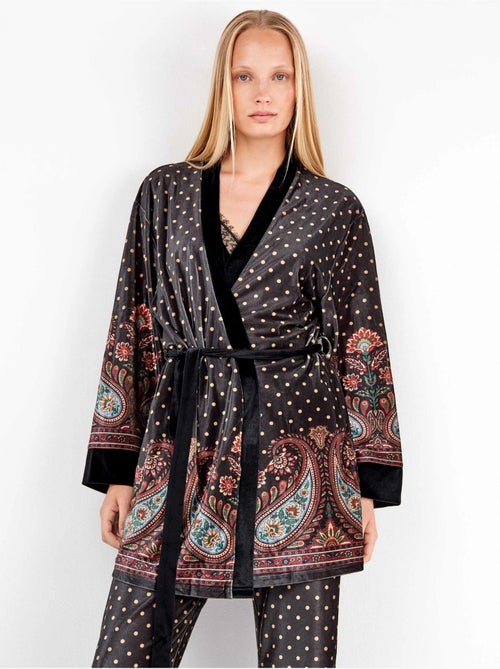 Kimono di velluto con stampa orientale e pois - Kiabi