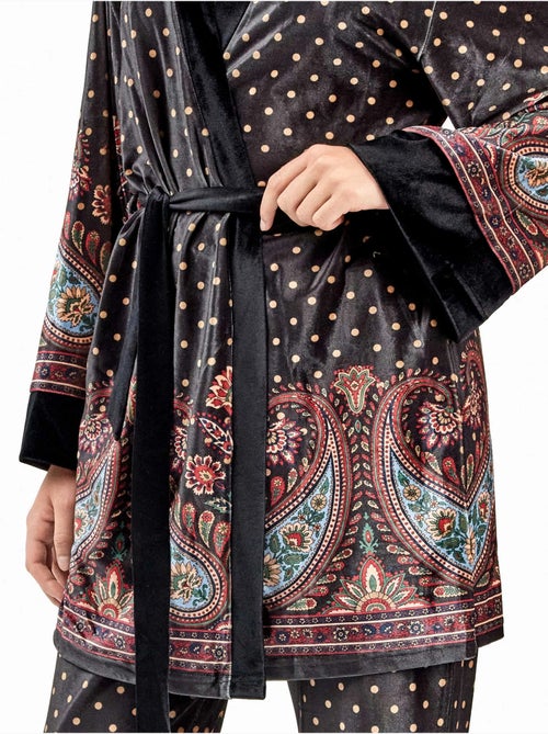 Kimono di velluto con stampa orientale e pois - Kiabi
