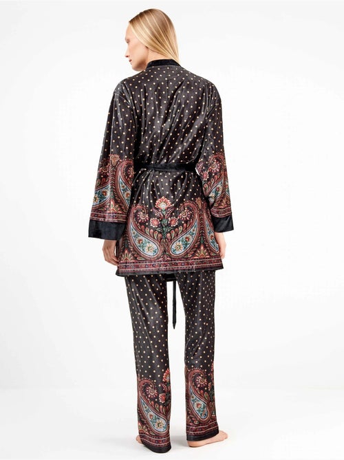 Kimono di velluto con stampa orientale e pois - Kiabi