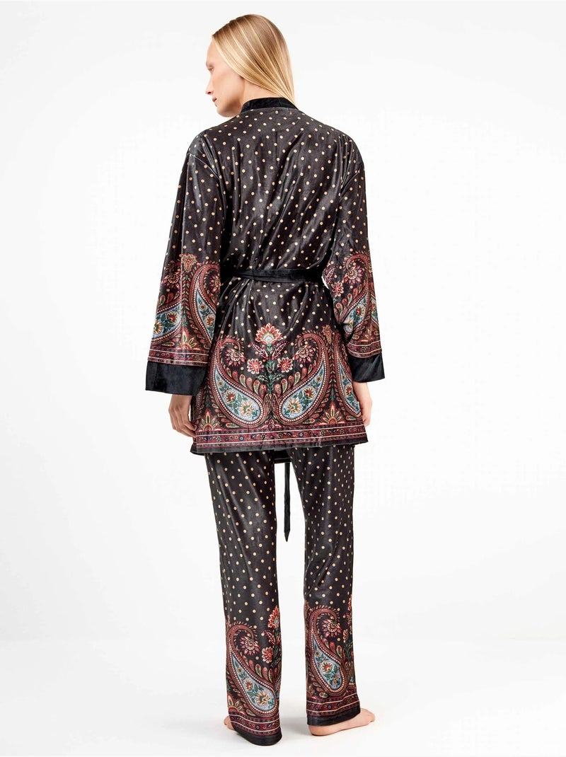 Kimono di velluto con stampa orientale e pois Multicolore - Kiabi