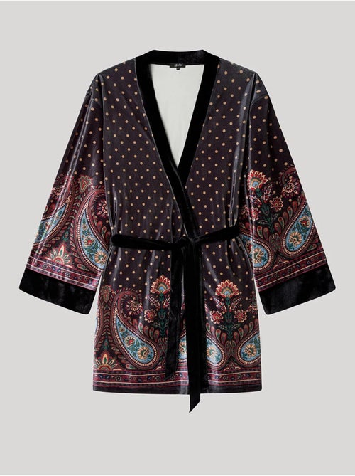 Kimono di velluto con stampa orientale e pois - Kiabi