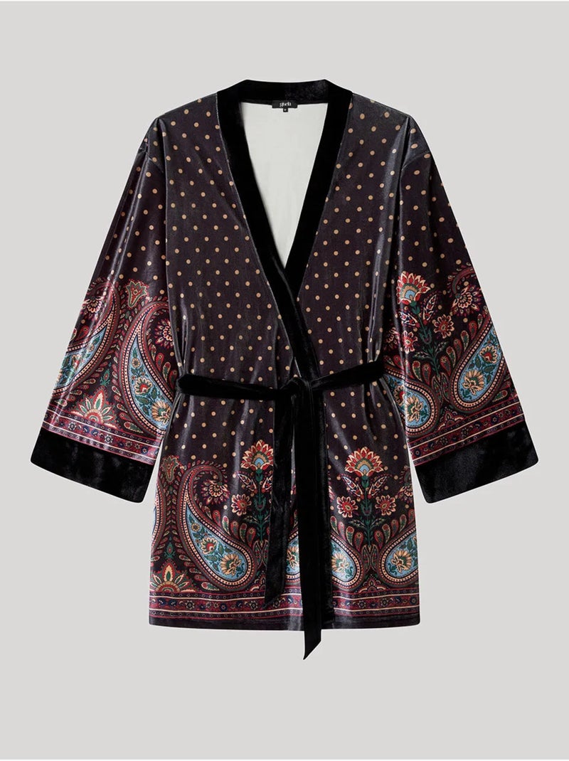 Kimono di velluto con stampa orientale e pois Multicolore - Kiabi