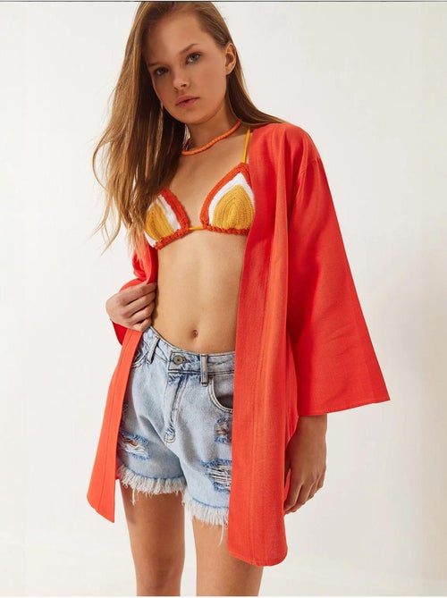 Kimono in misto viscosa e lino lucci - Kiabi